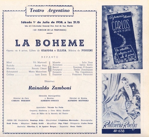 Programa de mano La Boheme1971 - 1972